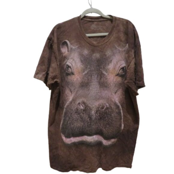 THE MOUNTAIN Hippo Print Distressed Tie Dye T-Shirt in Brown Hippie Y2K Boho XL - Picture 1 of 12